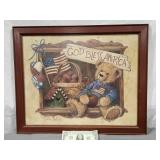 Picture, God Bless America, bear, apples, flag