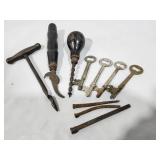 Skeleton keys, square nails, antique tools