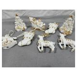 White Porcelain & Gold Tone Christmas Ornaments