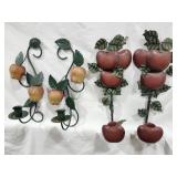 Metal candle holders, 2 pair, apple theme