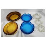 Ashtrays, sets, blue, amber, clear