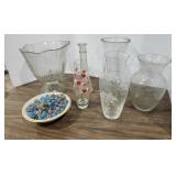 Glass Vases, colored glass marbles