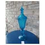 Tiara Indiana Glass Footed Candy Dish Aqua 16'