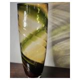 Blown Glass Green & Amber Vase 15.5'