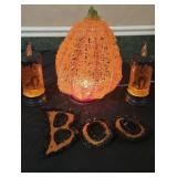 Light Up Pumpkin, Boo Sign, Cat Light Up Candles