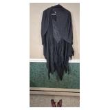Black Adult Halloween Dress, Cape, Rubber Gloves