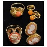 18K HGE Cameo Ring, GF Earrings