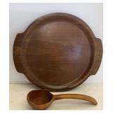 Vtg Walnut Serving Tray & Teakwood Ladle