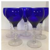 Vtg Cambridge Tallyho Cobalt Wine Glasses