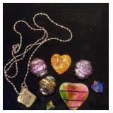 Dichroic glass beads and heart shape pin