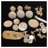 Carved Mother of Pearl Brooches, Earrings & cuff