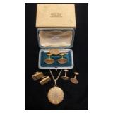 Suspected Gold Plated Locket & Cufflinks