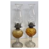 Antique Amber Glass Oil Lamps