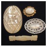 Carved Mother of Pearl Brooches