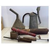 Galvanized Funnel, Oil Can & Dusters