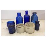 Antique Cobalt Blue & Milk Glass Bottles
