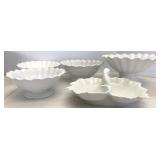(3) Ironstone Pedestal Bowls & Serving Dish