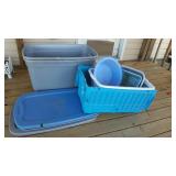 Totes & tubs on back porch