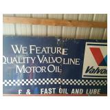 Metal Valvoline sign measures 41 in by 83 in.