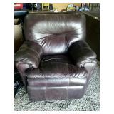 Burgundy leather appearing rocker recliner, no