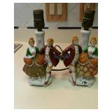 pair of hand-painted Occupied Japan dresser lamps