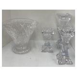 Crystal vase 9" high
 Candle holders