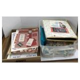 Assorted thread, quilting books, cross stitch