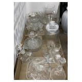 Clear glass candy dishes, jar, bell and more