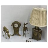 Brass deer, lamps and clock
 Lamp 13" h
Clock 7"
