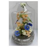 Floral arrangement in glass dome 
14" h