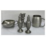 Pewter kitchenware and candle holder