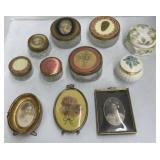 Glass powder boxes and vintage pictures