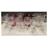 Lot of wine cups, vases and a pitcher