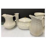Lot of drinking pitchers, vase and casserole dish