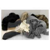 Lot of various winter hats and scarfs