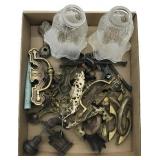 Lot of Brass Handles and Glass Light Coverings