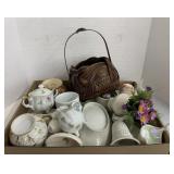Porcelain tea set and basket