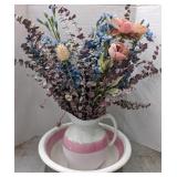 Dry Sink Wash Bowl and Pitcher w/ Faux Flower