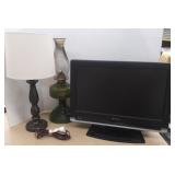 Lot with Emerson TV w/ DVD player, wooden table