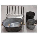 Small Metal Decorative Buckets and Bench