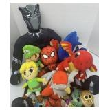 Flat of stuffed animals including Zelda, Black