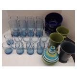 Lot of Set of Blue Iridecent Glasses Including