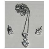 Sterling silver heart necklace and earrings