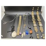 Costume jewelry necklaces ranging in length from