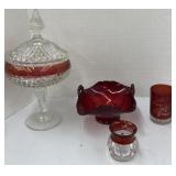 Ruby Red candy dish, red flash covered candy