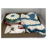 Assorted crocheted Doilies and apron