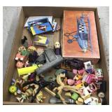 Flat of  toys - cracker jack toy, erasers, cap