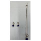 Blue stone necklace 16" and earrings 
Costume