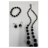 Black bead necklace,earrings and bracelet set