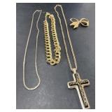 Costume jewelry necklaces and a brooch necklaces